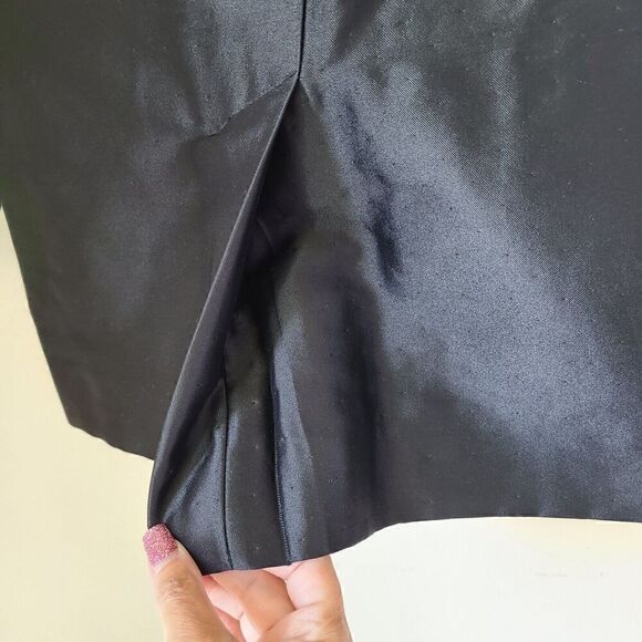 Valentino Roma Black Skirt 8 Wool Silk Blend Shiny Straight Short Dot Pattern - Picture 6 of 8